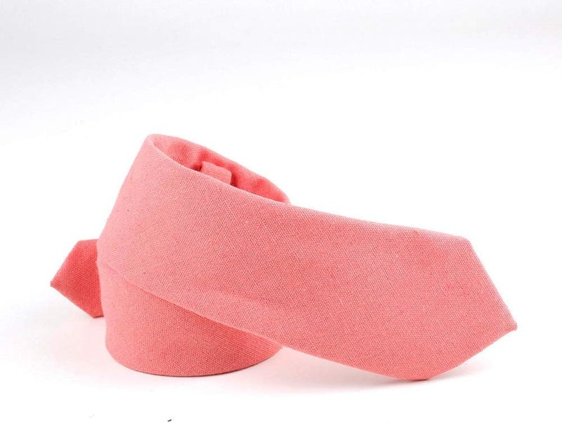 Elfeves Men's Skinny Solid Color Tie Causal Cotton Linen Narrow Slim cut Necktie - Image 2
